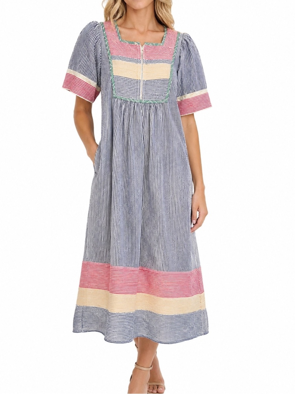 Saybury Seersucker Patchwork Dress -Multicolor Striped